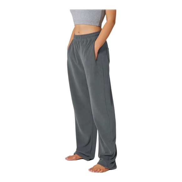 NWT Halara Inside Drawstring Elastic Waist Side Pocket Wide Leg Lead Grey Pants - Picture 2 of 8